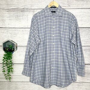 Nautica Plaid Casual Button Down Shirt Men’s Size 17 - 34/35 Tan Blue & Purple